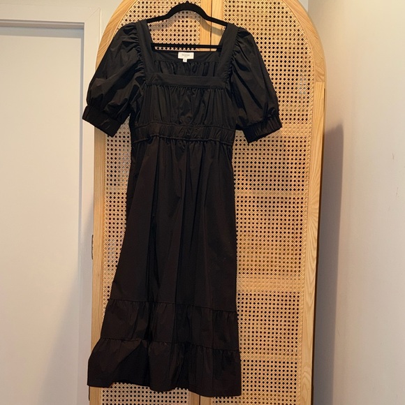 Duster Dresses & Skirts - Duster Black Square-Neck Maxi Dress with Puff Sleeves, Tiered Skirt, Pockets